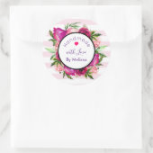 ピンクローズ&ポピーフローラデザイン手作り愛 ラウンドシール (バッグ)