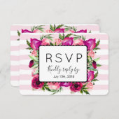 ピンクローズ&ポピーフローラブーケウェディングSVP 出欠カード (正面/裏面)