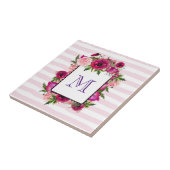 ピンクローズ&ポピーフローラブーケオンピンクストライプ色 タイル (側面)