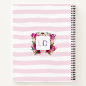 ピンクローズ&ポピーフローラブーケオンピンクストライプ色 ノートブック (裏面)