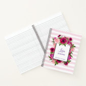 ピンクローズ&ポピーフローラブーケオンピンクストライプ色 ノートブック (内部)