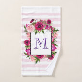 ピンクローズ&ポピーフローラブーケオンピンクストライプ色 バスタオルセット (ハンドタオル)