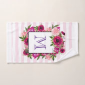 ピンクローズ&ポピーフローラブーケオンピンクストライプ色 バスタオルセット (ハンドタオル)