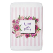 ピンクローズ&ポピーフローラブーケオンピンクストライプ色 バスマット (正面縦)