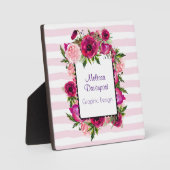 ピンクローズ&ポピーフローラブーケオンピンクストライプ色 フォトプラーク (正面)