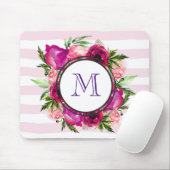 ピンクローズ&ポピーフローラブーケオンピンクストライプ色 マウスパッド (マウス)