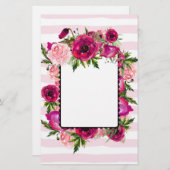 ピンクローズ&ポピーフローラブーケオンピンクストライプ色 便箋 (正面/裏面)