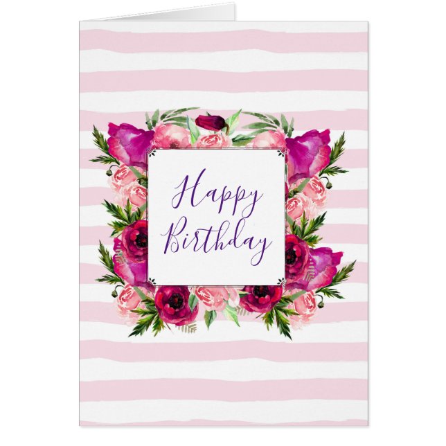 ピンクローズ&ポピーフローラブーケハッピーバースデー (正面)