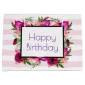 ピンクローズ&ポピーフローラブーケハッピーバースデー ラージペーパーバッグ (正面)
