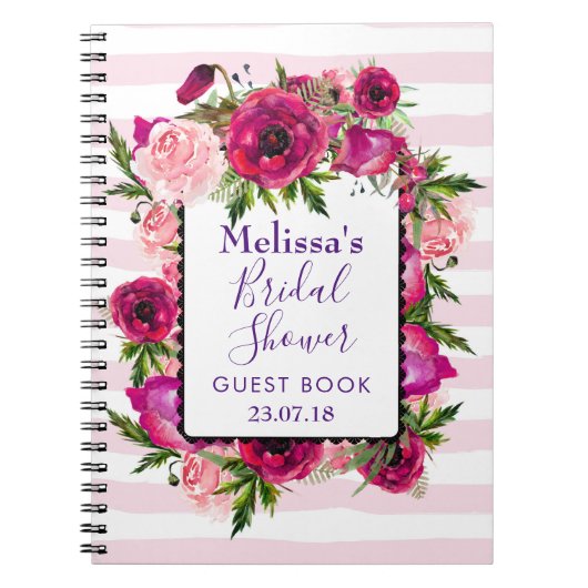ピンクローズ&ポピーフローラブーケブライダルシャワー ノートブック (正面)