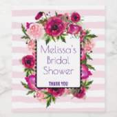 ピンクローズ&ポピーフローラブーケブライダルシャワー ワインラベル (シングルラベル)