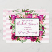 ピンクローズ&ポピーフローラブーケブライダルシャワー 招待状 (正面/裏面)