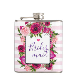ピンクローズ&ポピーフローラブーケブライドメイド フラスク