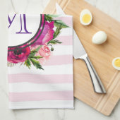 ピンクローズ&ポピーフローラブーケモノグラム キッチンタオル (四つ折り)