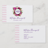 ピンクローズ&ポピーフローラブーケモノグラム 名刺 (正面/裏面)