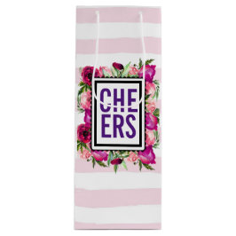 ピンクローズ&ポピーフローラブーケ応援 ワインギフトバッグ