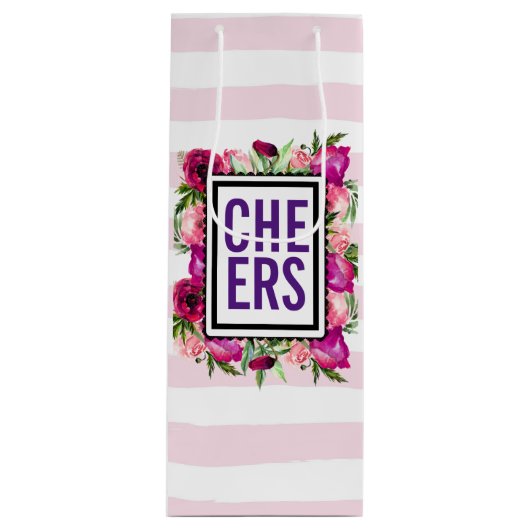 ピンクローズ&ポピーフローラブーケ応援 ワインギフトバッグ (正面)