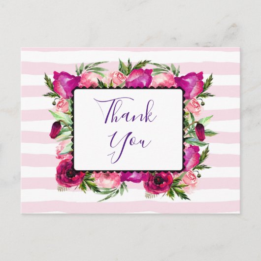 ピンクローズ&ポピーフローラブーケ感謝していパーティー ポストカード (正面)