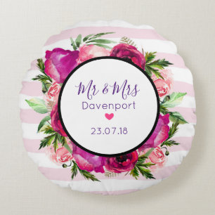 ピンクローズ&ポピーフローラブーケ氏&ミセス結婚ズ ラウンドクッション