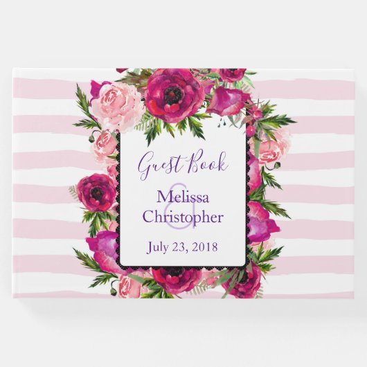 ピンクローズ&ポピーフローラブーケ結婚ス ゲストブック (正面)