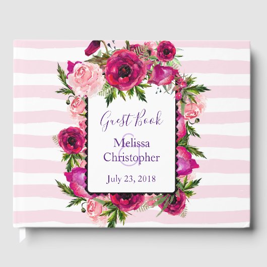 ピンクローズ&ポピーフローラブーケ結婚ス ゲストブック (正面)