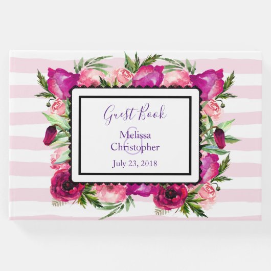 ピンクローズ&ポピーフローラブーケ結婚ス ゲストブック (正面)