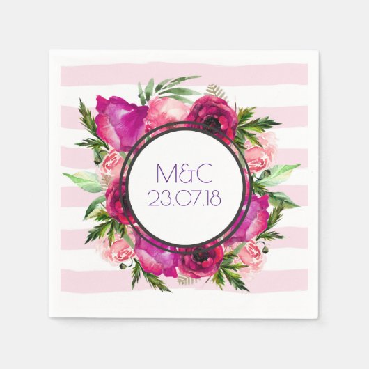 ピンクローズ&ポピーフローラブーケ結婚ス スタンダードカクテルナプキン (正面)