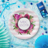 ピンクローズ&ポピーフローラブーケ結婚ス ペーパープレート (パーティー)