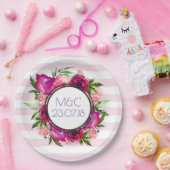 ピンクローズ&ポピーフローラブーケ結婚ス ペーパープレート (パーティー)