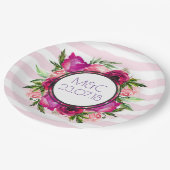 ピンクローズ&ポピーフローラブーケ結婚ス ペーパープレート (アングル)