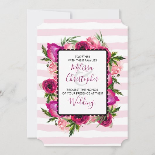 ピンクローズ&ポピーフローラブーケ結婚ス 招待状 (正面)
