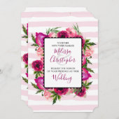 ピンクローズ&ポピーフローラブーケ結婚ス 招待状 (正面/裏面)