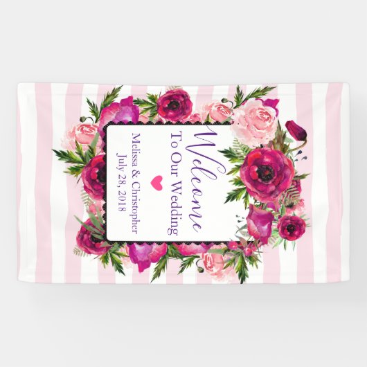 ピンクローズ&ポピーフローラ結婚ズ・ウェルカム 横断幕 (横)