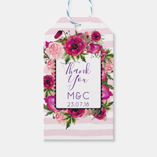 ピンクローズ&ポピーフローラ結婚ブーケ感謝していス ギフトタグ (正面)
