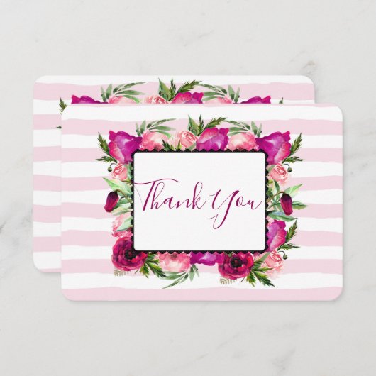 ピンクローズ&ポピーフローラ結婚ブーケ感謝していス サンキューカード (正面/裏面)