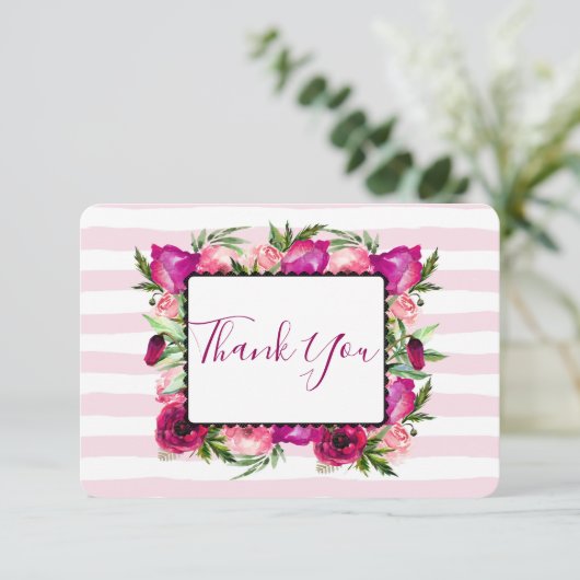 ピンクローズ&ポピーフローラ結婚ブーケ感謝していス サンキューカード (スタンド正面)