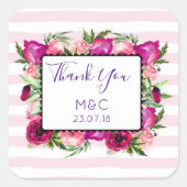 ピンクローズ&ポピーフローラ結婚ブーケ感謝していス スクエアシール (正面)