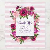 ピンクローズ&ポピーフローラ結婚ブーケ感謝していス ワインラベル (シングルラベル)