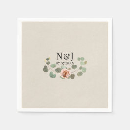 ピンクローズ&ユーカリ素朴ハート結婚ズ スタンダードカクテルナプキン