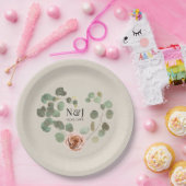 ピンクローズ&ユーカリ素朴ハート結婚ズ ペーパープレート (パーティー)