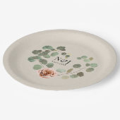 ピンクローズ&ユーカリ素朴ハート結婚ズ ペーパープレート (アングル)