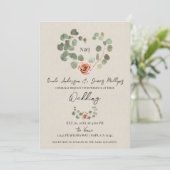 ピンクローズ&ユーカリ素朴ハート結婚ズ 招待状 (スタンド正面)