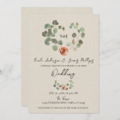 ピンクローズ&ユーカリ素朴ハート結婚ズ 招待状 (正面/裏面)