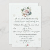 ピンクローズ&リングや輪クリスチャン結婚式招待状 招待状 (正面/裏面)