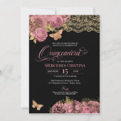 ピンクローズ&レースグラマラス蝶キンセアニラ 招待状 (正面)