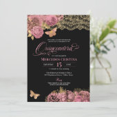 ピンクローズ&レースグラマラス蝶キンセアニラ 招待状 (スタンド正面)