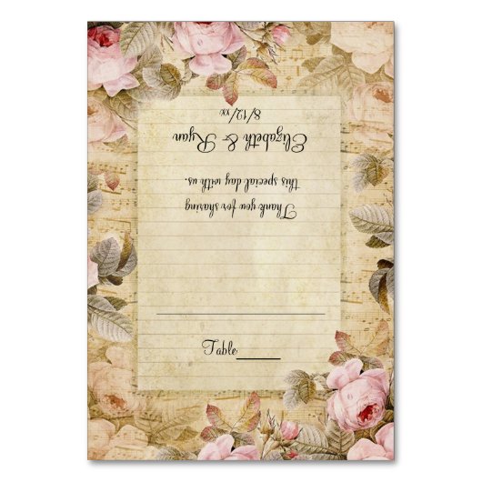ピンクローズ、ヴィンテージフローラ、カスタム座席表 テーブルナンバー (正面)