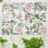 ピンクローズ-ヴィンテージ水彩フローラ キッチンタオル (折り畳み)