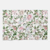 ピンクローズ-ヴィンテージ水彩フローラ キッチンタオル (横)