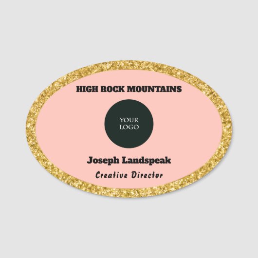 ピンクローズ&従業員名&ロゴ 名札 (正面)